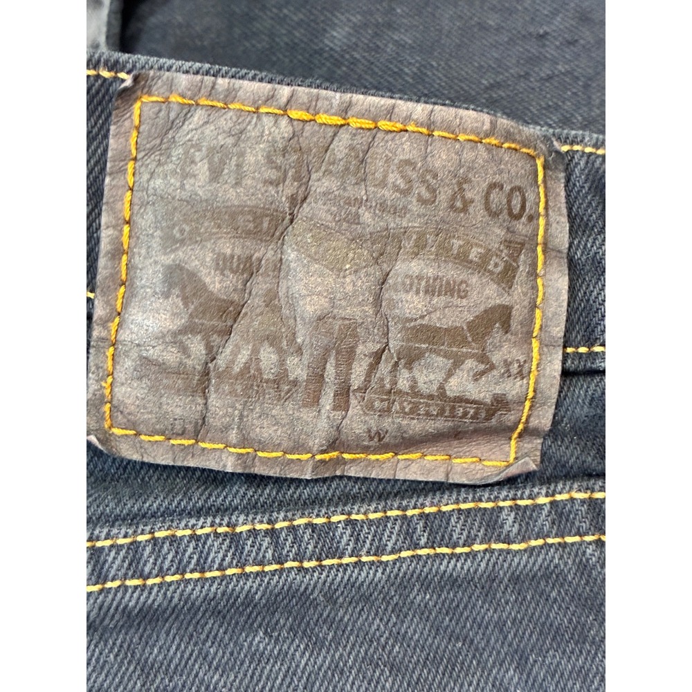 Levi's 501 Dark Wash Denim Jeans Distressed Ripped‎ Raw Hem Button Fly - Picture 4 of 13